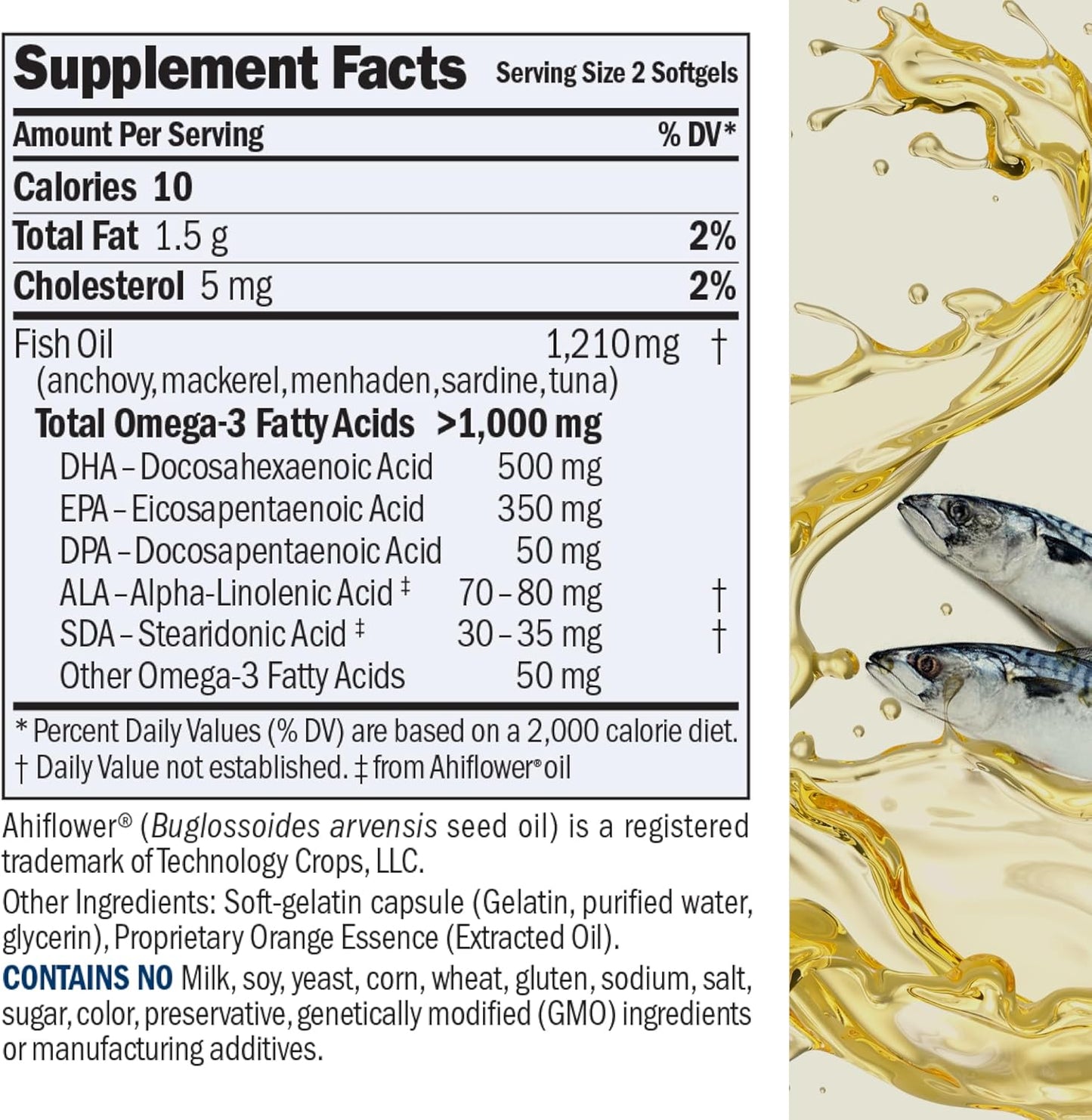 High Potency Ultra-Pure Omega-3 Softgels with DHA - 60 Orange Softgels - No Mercury, No Contaminants, Easy to Swallow