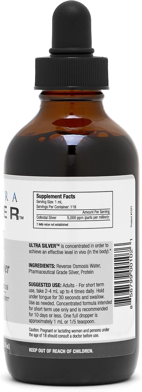 High Potency Ultra Silver® Colloidal Silver Drops - 5,000 PPM, 4 Oz | Mineral Supplement with Dropper for Easy Use