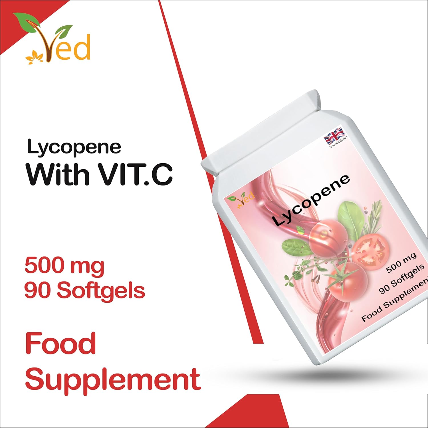 High Potency VED Lycopene Softgels - 90 Count, 500mg, 3 Month Supply