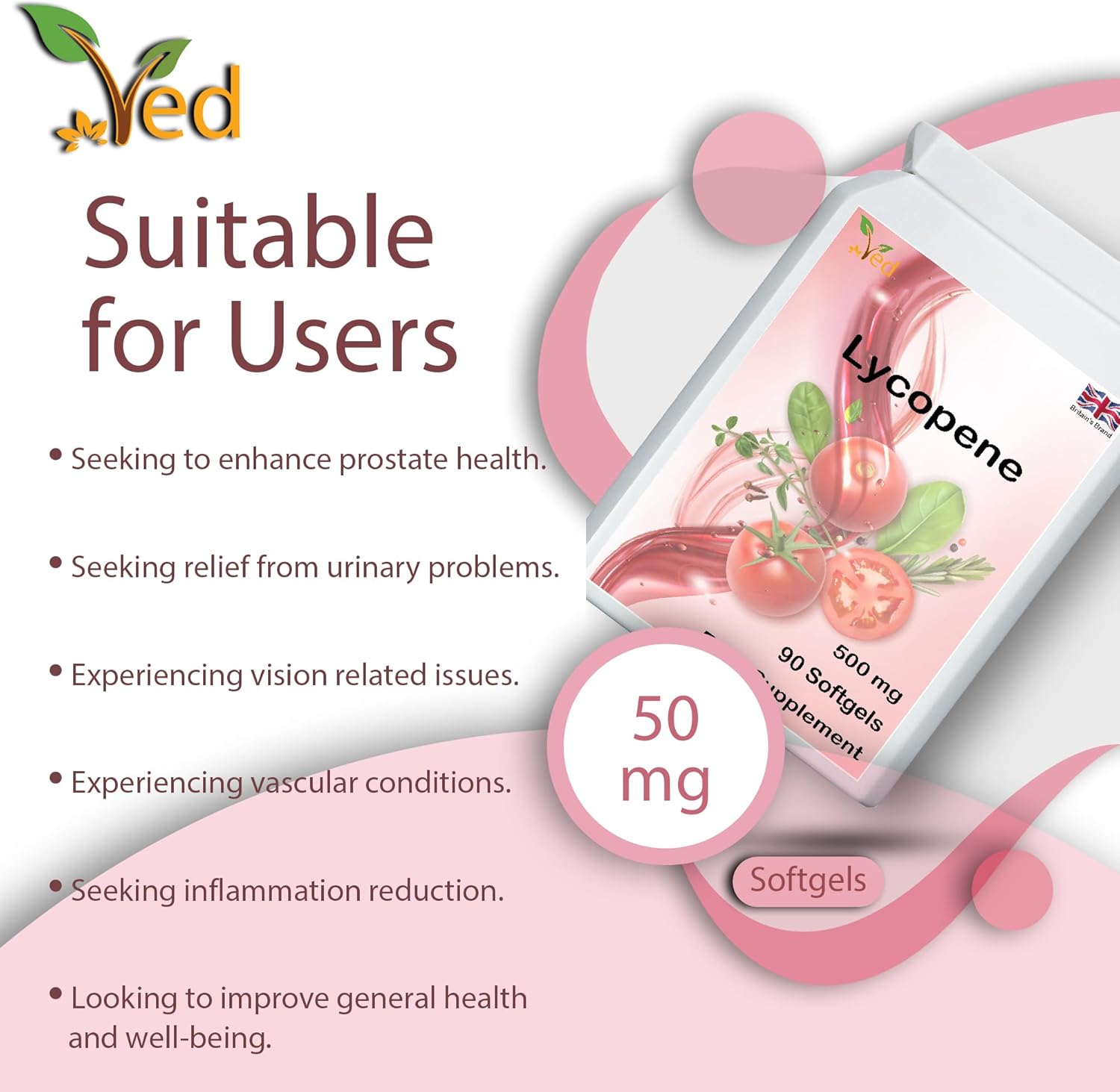 High Potency VED Lycopene Softgels - 90 Count, 500mg, 3 Month Supply