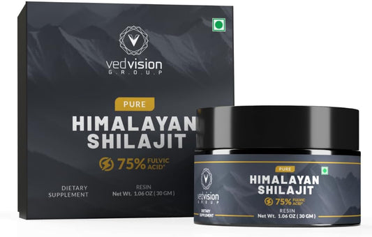 High Potency VedVision Pure Himalayan Shilajit Resin, 400mg with 75%+ Fulvic Acid & 85+ Trace Minerals for Men & Women - Lab Tested - 75 Servings
