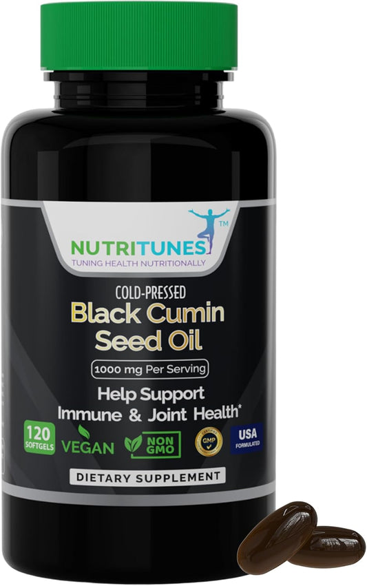 High Potency Vegan Black Cumin Seed Oil Supplement for Immune & Digestive Health - Cold-Pressed 1000mg Softgels - Non-GMO - Gluten, Soy, Lactose, BSE Free - 120 Count
