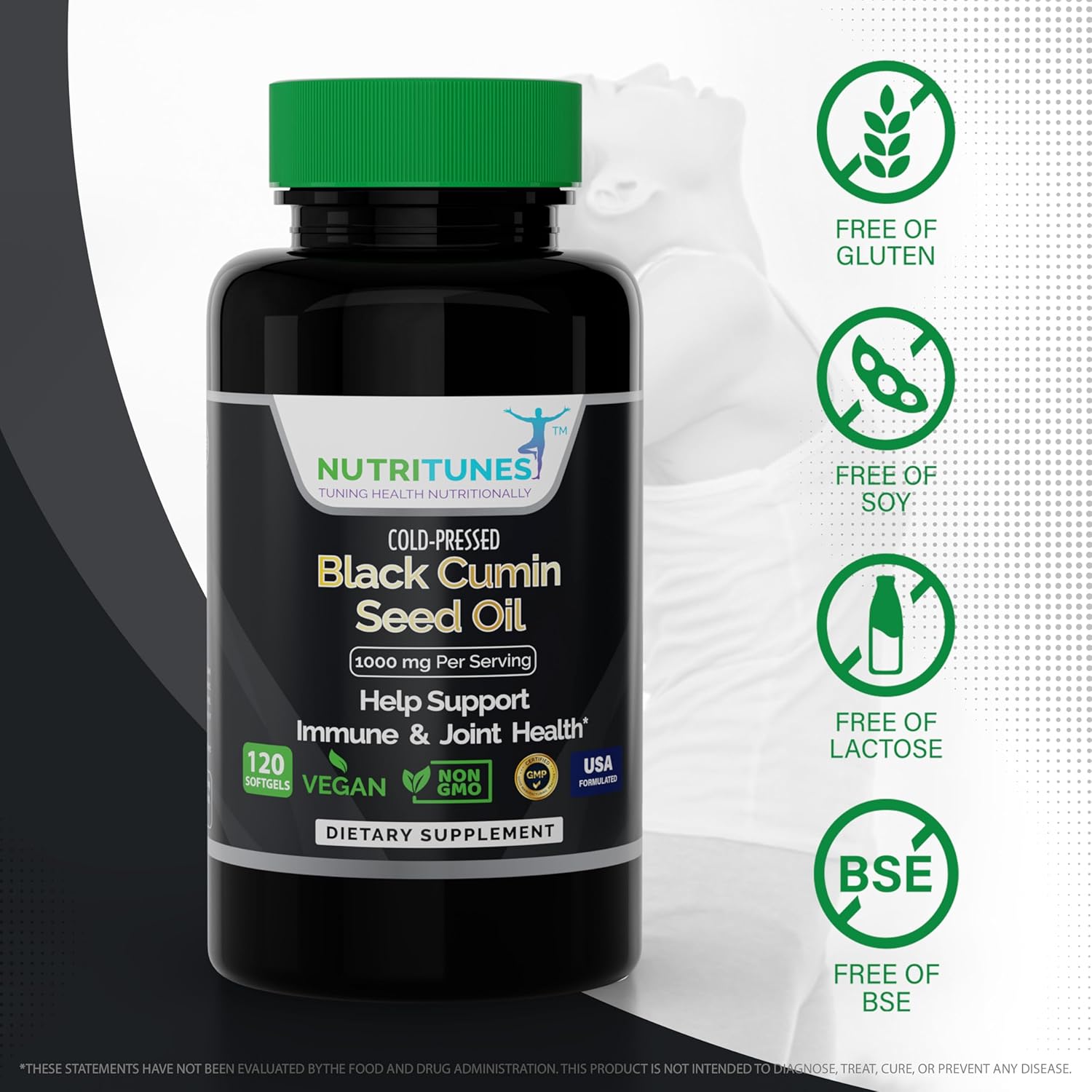High Potency Vegan Black Cumin Seed Oil Supplement for Immune & Digestive Health - Cold-Pressed 1000mg Softgels - Non-GMO - Gluten, Soy, Lactose, BSE Free - 120 Count