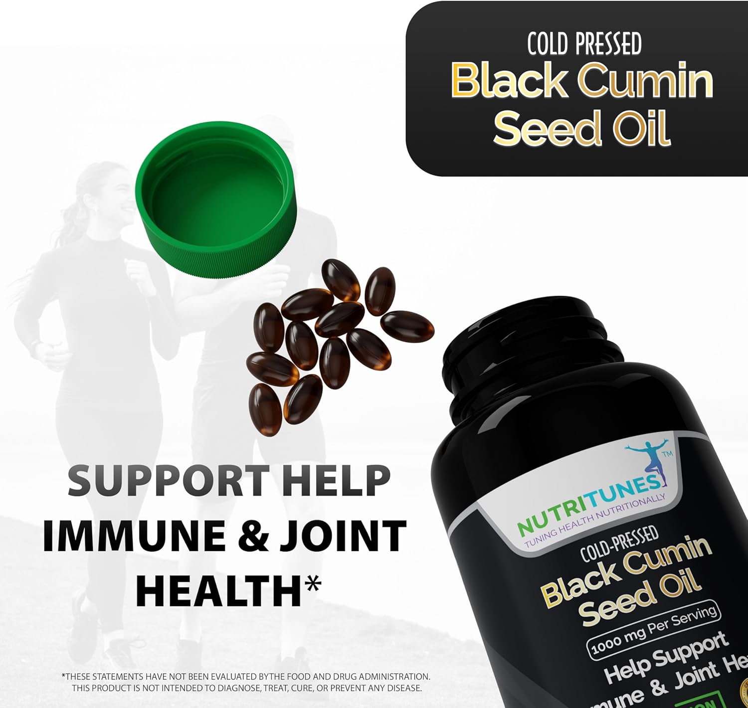 High Potency Vegan Black Cumin Seed Oil Supplement for Immune & Digestive Health - Cold-Pressed 1000mg Softgels - Non-GMO - Gluten, Soy, Lactose, BSE Free - 120 Count