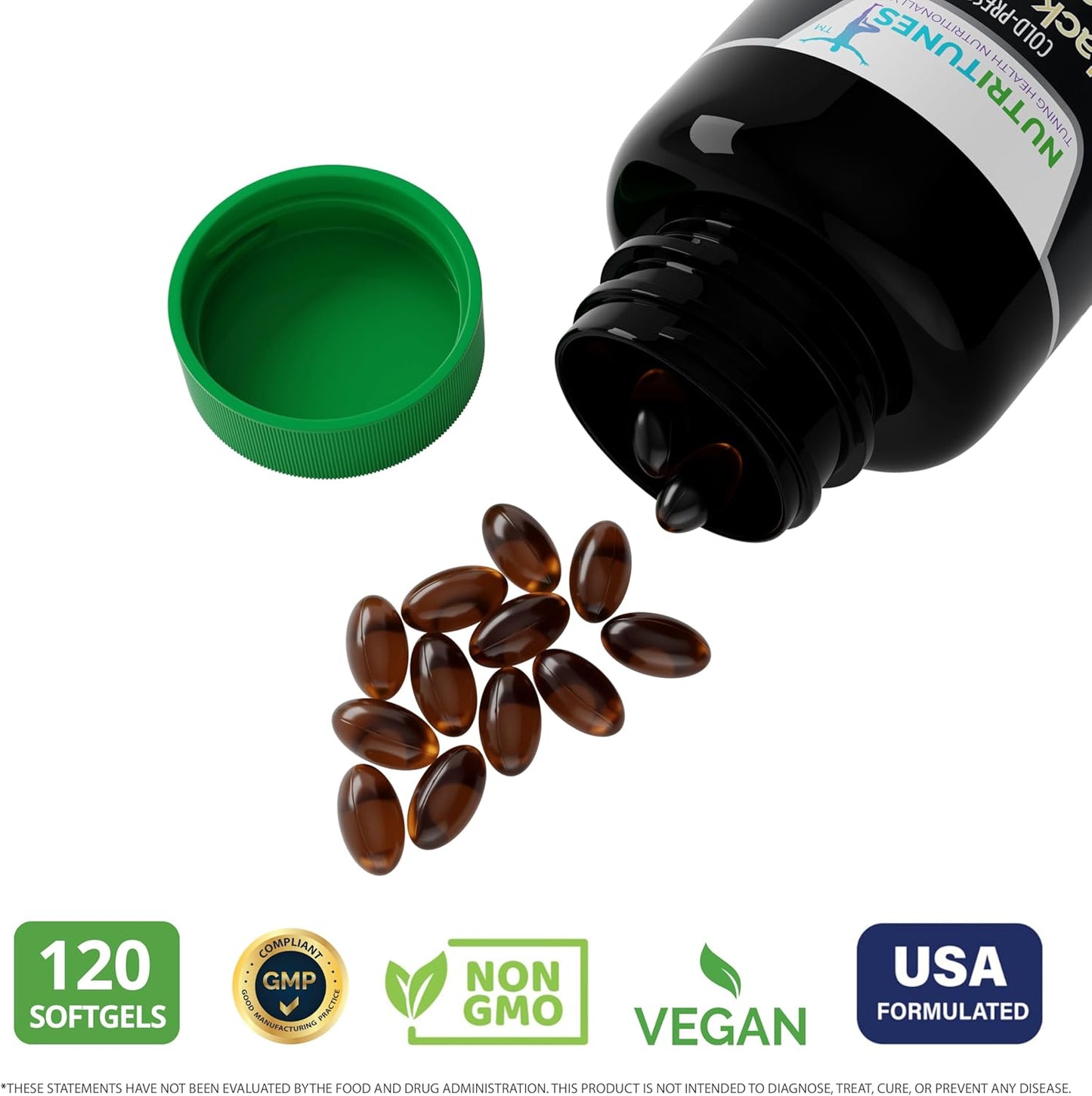 High Potency Vegan Black Cumin Seed Oil Supplement for Immune & Digestive Health - Cold-Pressed 1000mg Softgels - Non-GMO - Gluten, Soy, Lactose, BSE Free - 120 Count