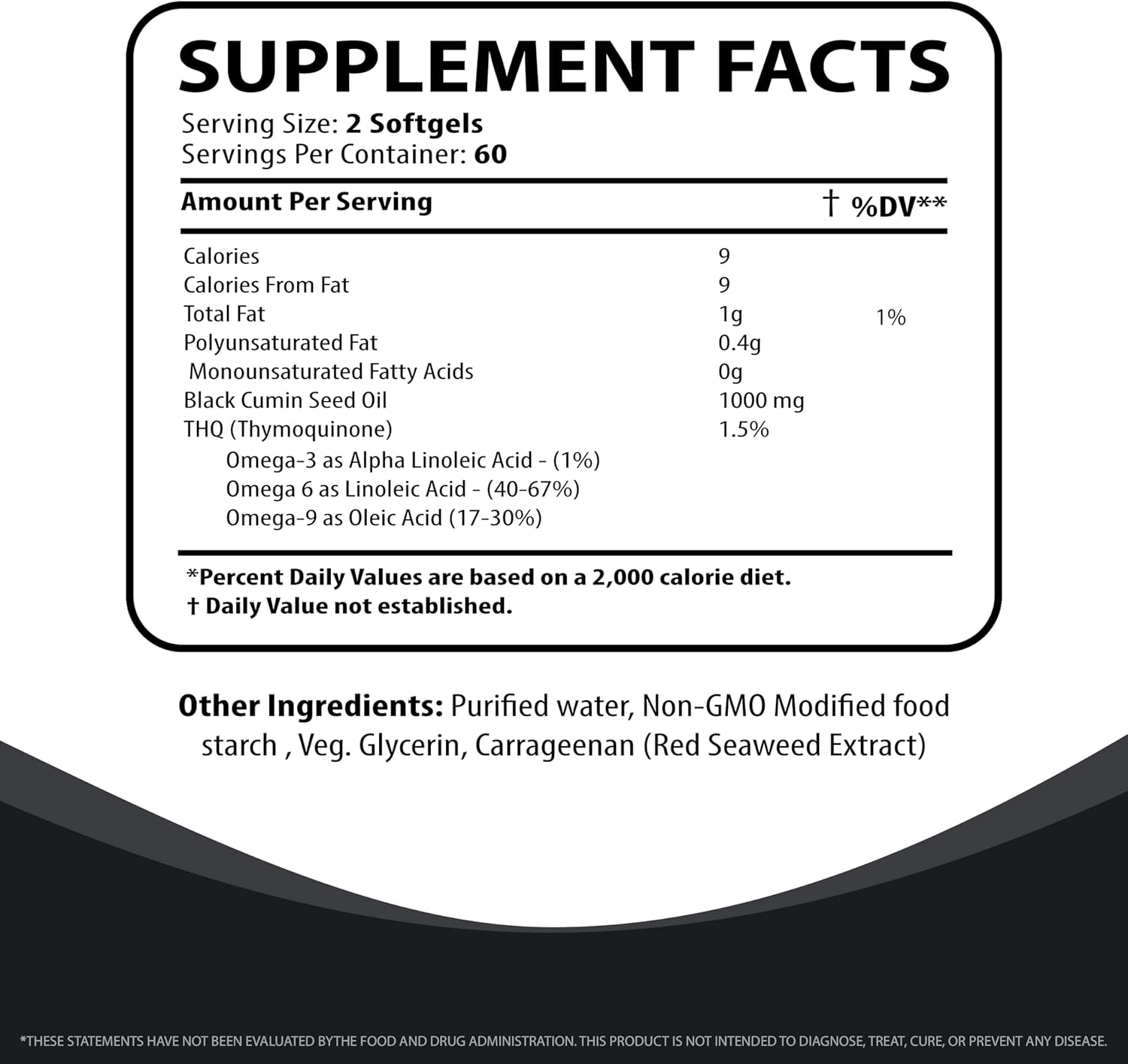 High Potency Vegan Black Cumin Seed Oil Supplement for Immune & Digestive Health - Cold-Pressed 1000mg Softgels - Non-GMO - Gluten, Soy, Lactose, BSE Free - 120 Count