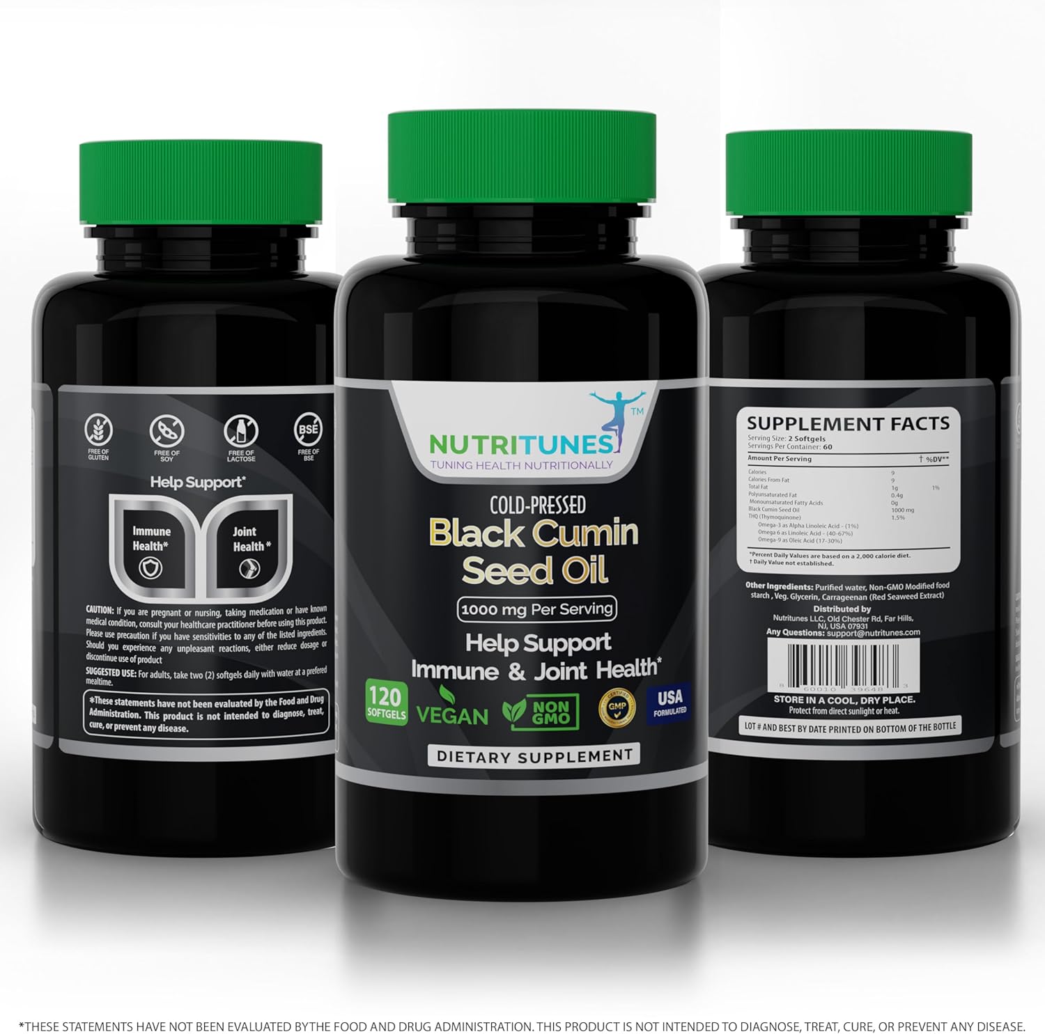 High Potency Vegan Black Cumin Seed Oil Supplement for Immune & Digestive Health - Cold-Pressed 1000mg Softgels - Non-GMO - Gluten, Soy, Lactose, BSE Free - 120 Count