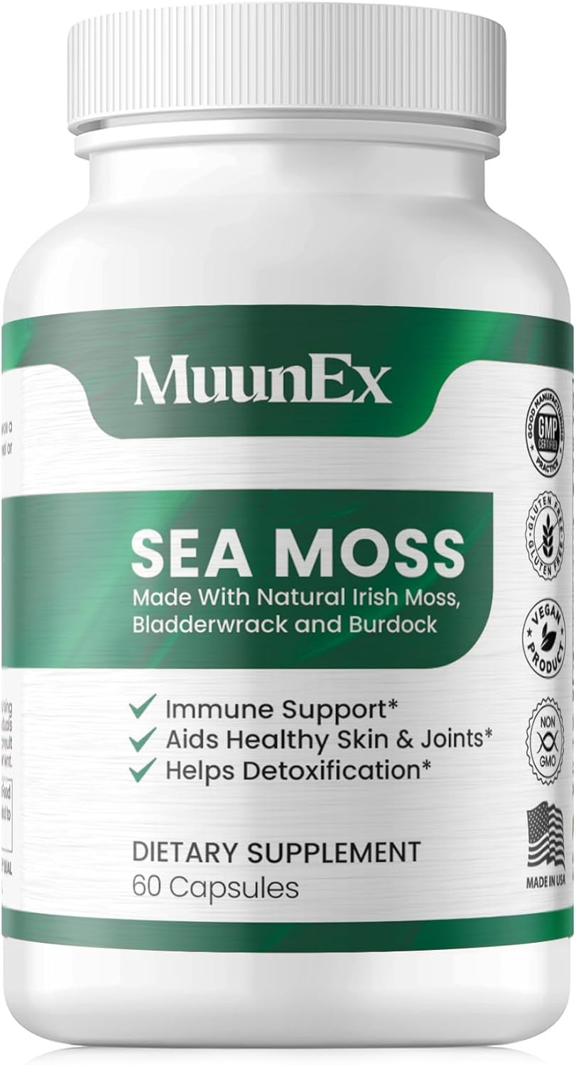 High-Potency Vegan Sea Moss Capsules with Bladderwrack and Burdock Root for Overall Health and Immunity Support - Made in The USA - 60 Superfood Capsules