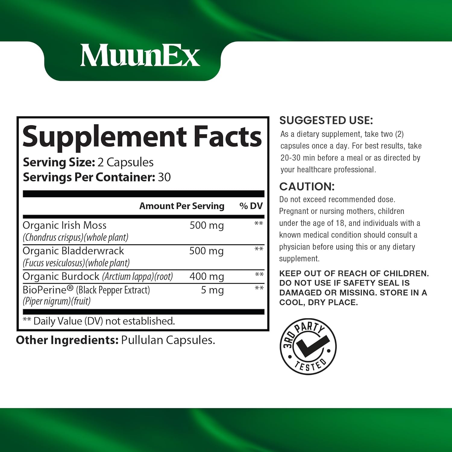 High-Potency Vegan Sea Moss Capsules with Bladderwrack and Burdock Root for Overall Health and Immunity Support - Made in The USA - 60 Superfood Capsules