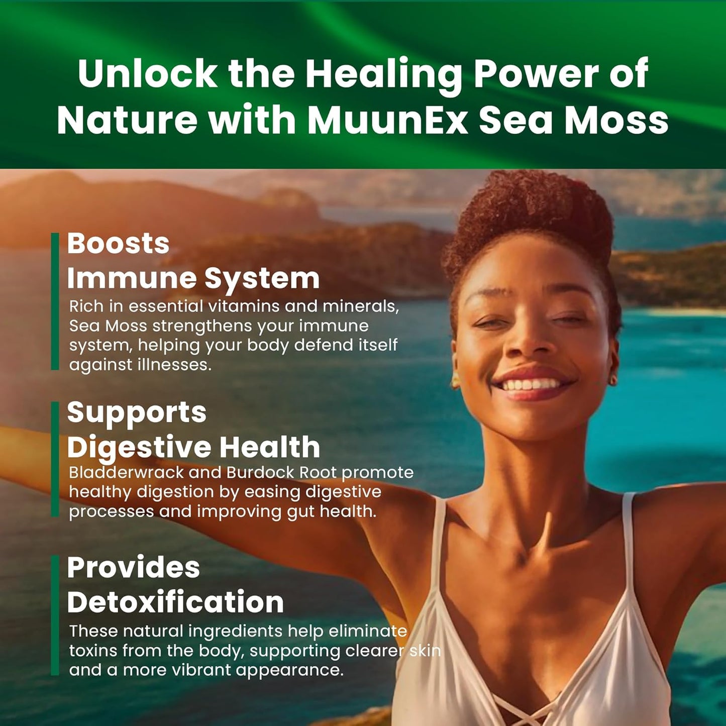 High-Potency Vegan Sea Moss Capsules with Bladderwrack and Burdock Root for Overall Health and Immunity Support - Made in The USA - 60 Superfood Capsules