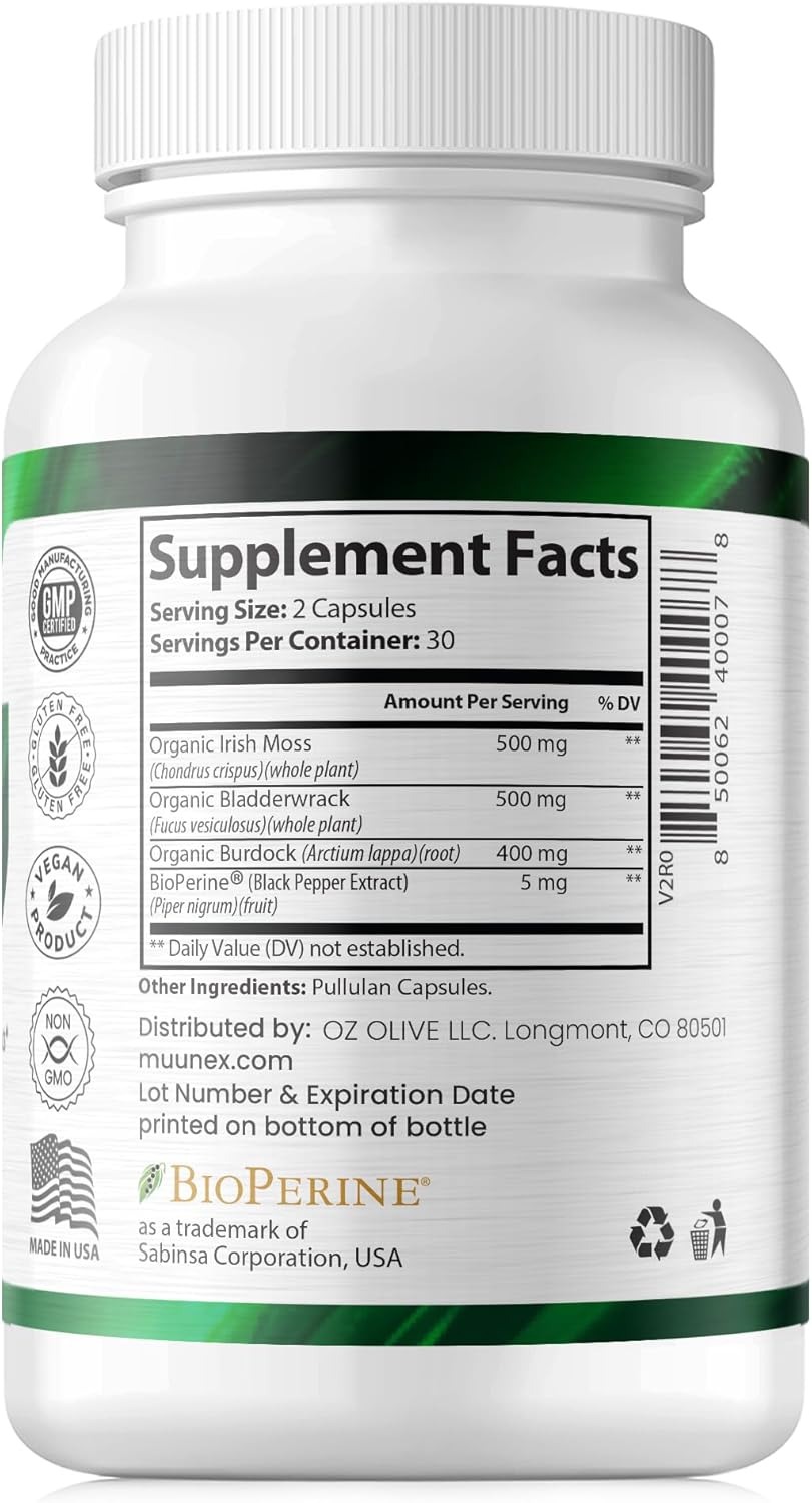High-Potency Vegan Sea Moss Capsules with Bladderwrack and Burdock Root for Overall Health and Immunity Support - Made in The USA - 60 Superfood Capsules
