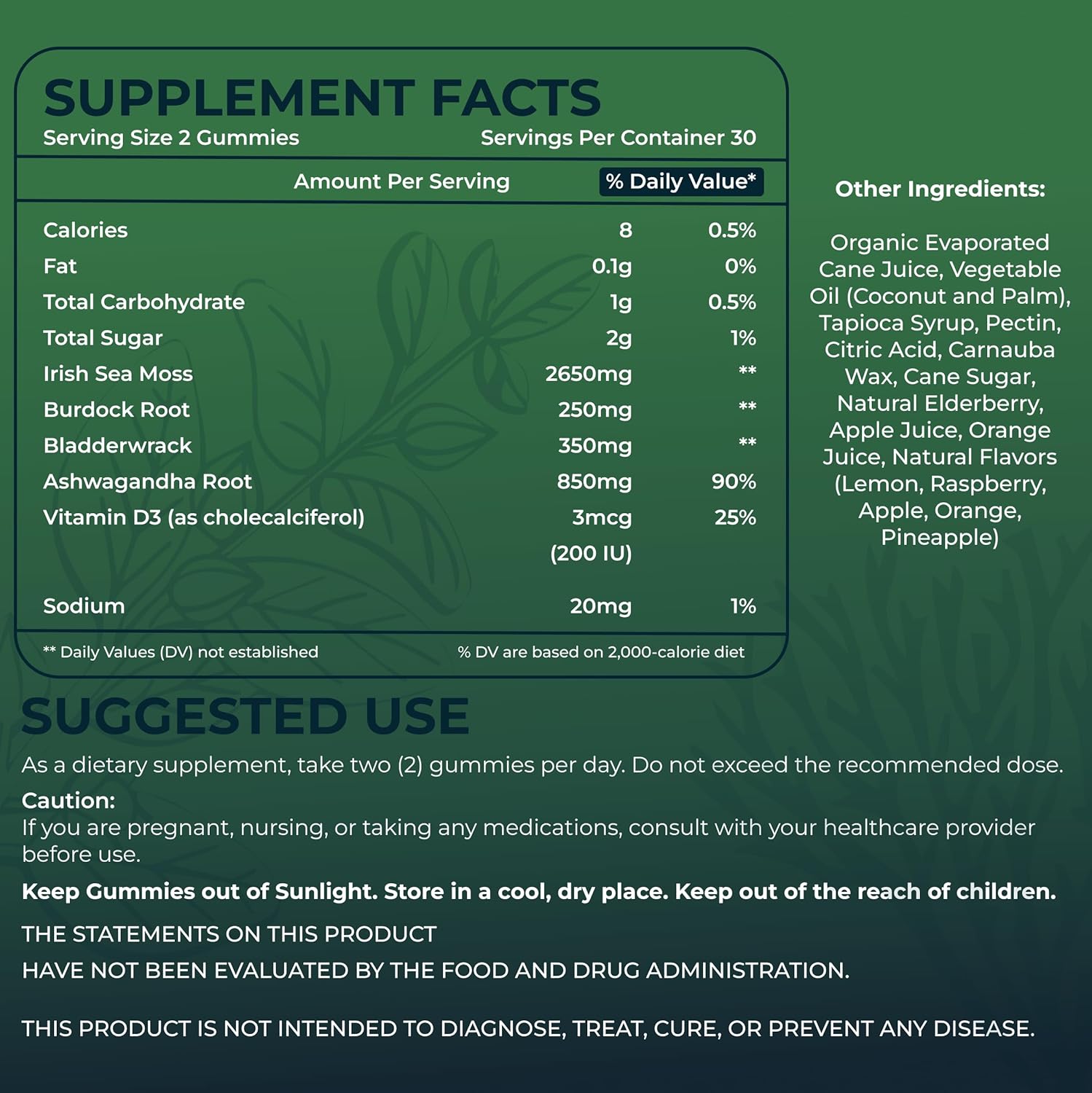 High Potency Vegan Sea Moss Gummies with Ashwagandha - 1730 MG, Irish Sea Moss, Burdock Root, Bladderwrack Extract for Digestive & Immune Support - Non-GMO, Gluten-Free (60 Count)