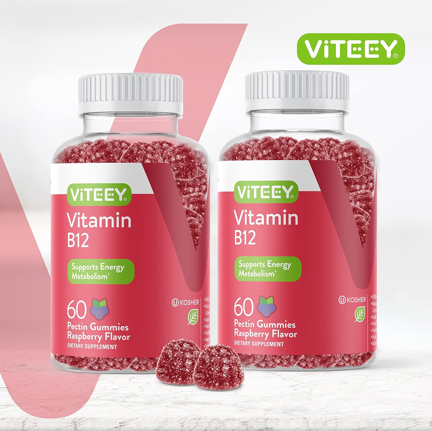 High-Potency Vegan Vitamin B12 Gummies for Energy & Immune Support - 1000mcg Raspberry Flavored Chewables for Adults & Teens - Gelatin & Gluten Free
