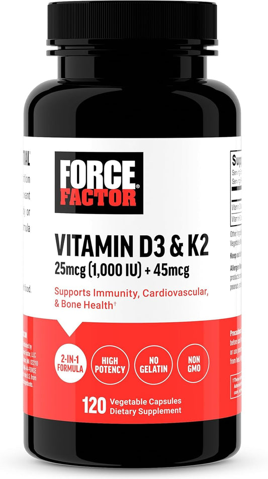 High-Potency Vegan Vitamin D3 K2 Capsules for Immunity, Heart & Bone Health - Non-GMO, 120 Count