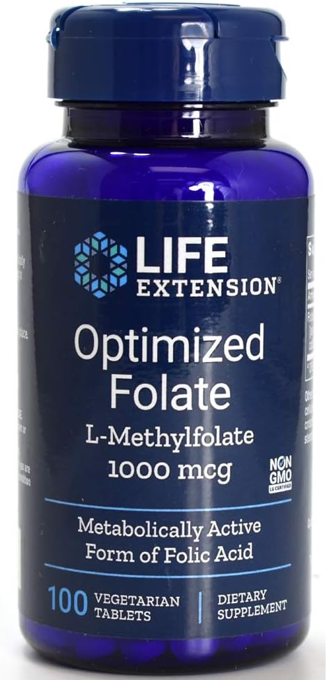 High Potency Vegetarian Folate Supplement, 1000mcg, 100 Tablets, Supports Life Extension