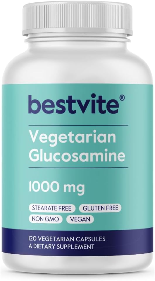 High Potency Vegetarian Glucosamine 1000mg - 120 Capsules, No Stearates or Fillers - BESTVITE Quality