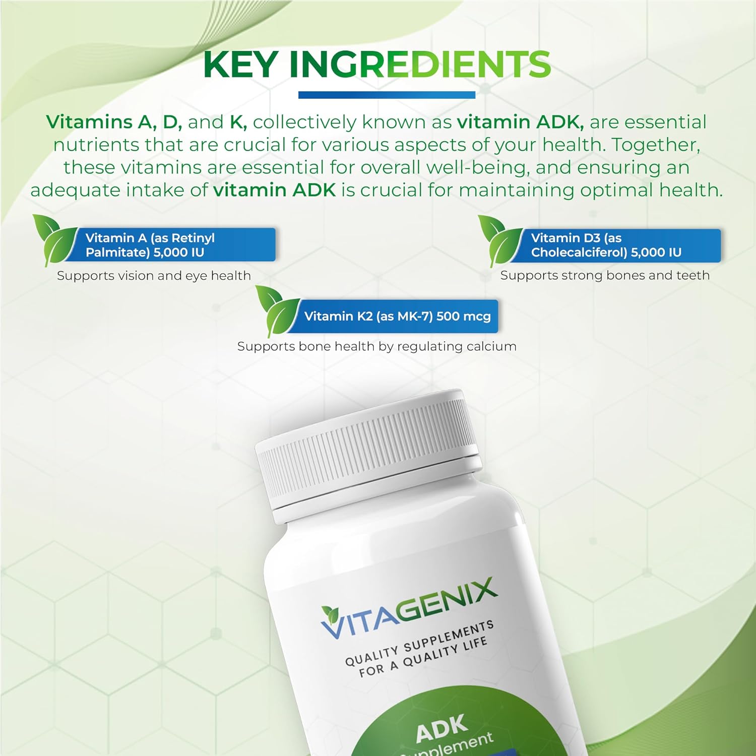 High Potency VITAGENIX ADK Supplement for Immune, Bone & Heart Health - 360 Capsules for Men & Women - Vitamin A, D3 & K2 Pack