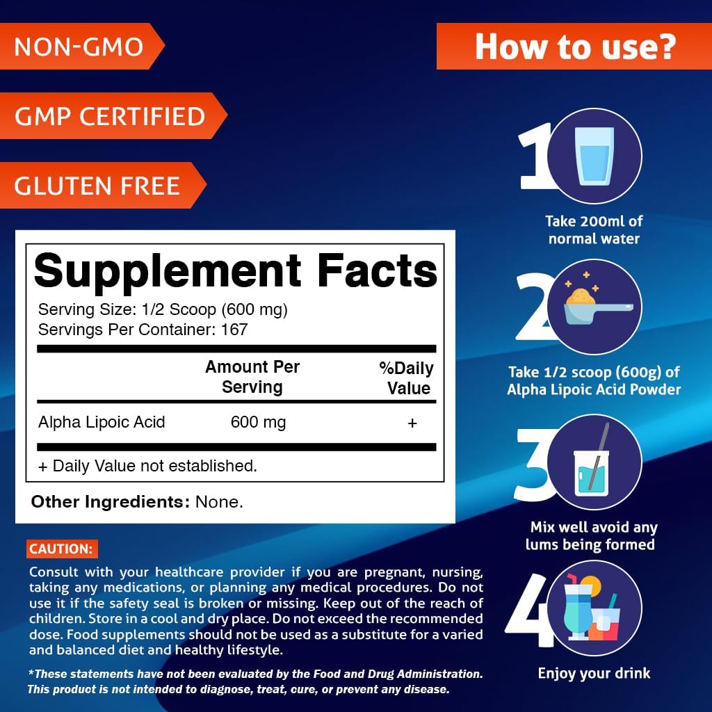 High Potency Vitamatic Alpha Lipoic Acid (ALA) - 600mg Per Serving - 167 Servings - Non-GMO & Gluten Free