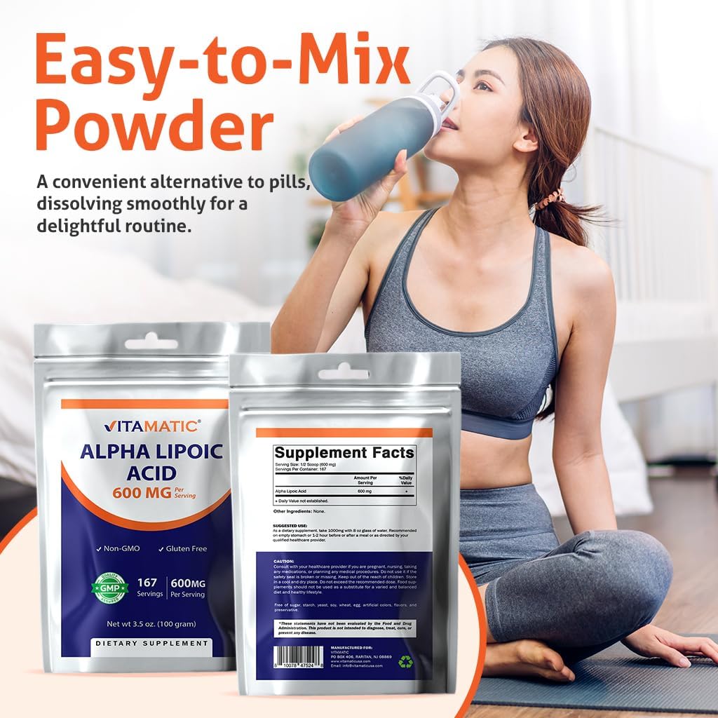 High Potency Vitamatic Alpha Lipoic Acid (ALA) - 600mg Per Serving - 167 Servings - Non-GMO & Gluten Free