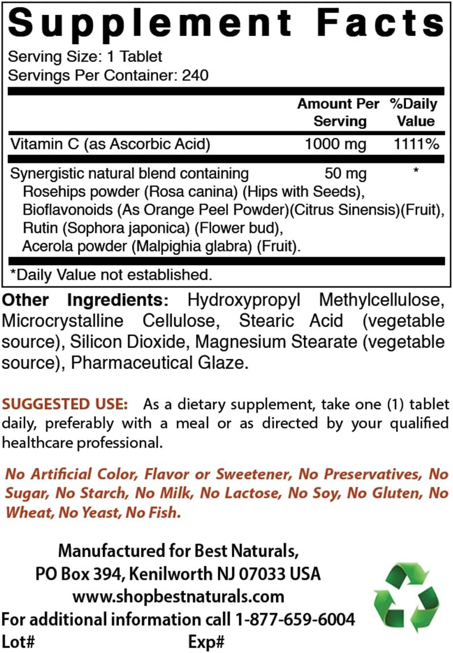 High-Potency Vitamin A 25000 IU and Vitamin C 1000 mg Dietary Supplement