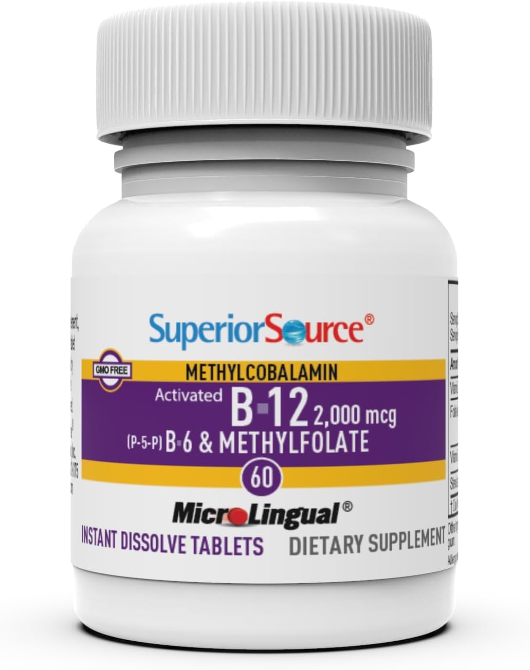 High Potency Vitamin B-12 Methylcobalamin, B-6, & Methylfolate Tablets for Energy, Brain, Heart Health - 60 Sublingual Dissolving Tabs