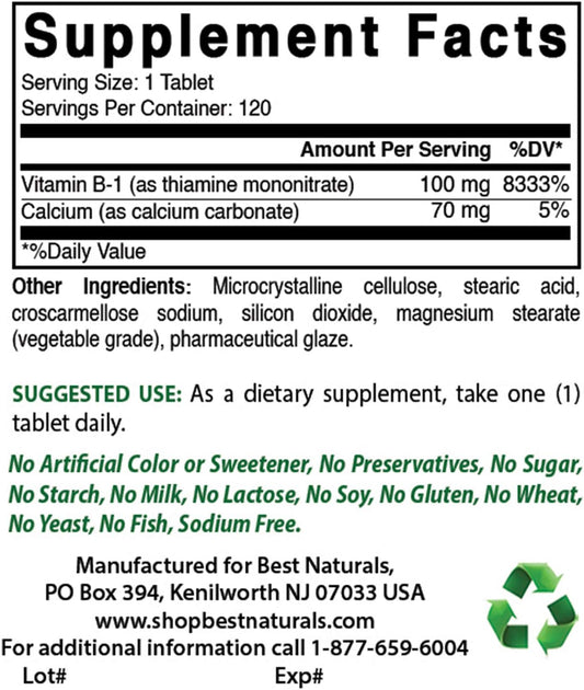 High Potency Vitamin B1 Thiamine Mononitrate 100mg & B2 Riboflavin 400mg Supplement for Energy Support