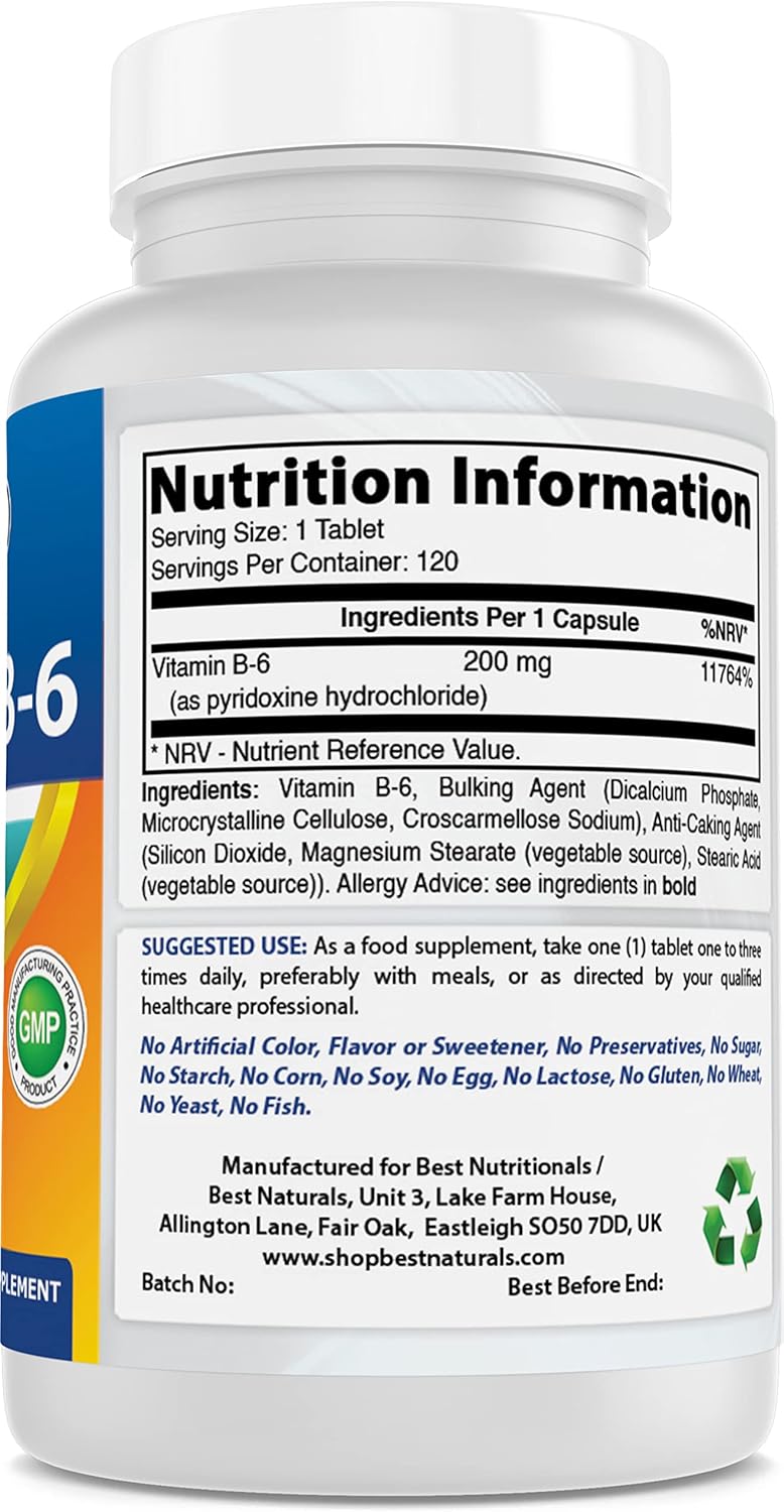 High Potency Vitamin B1 Thiamine Mononitrate 500mg & B6 200mg - Essential B Vitamins for Energy & Metabolism Support