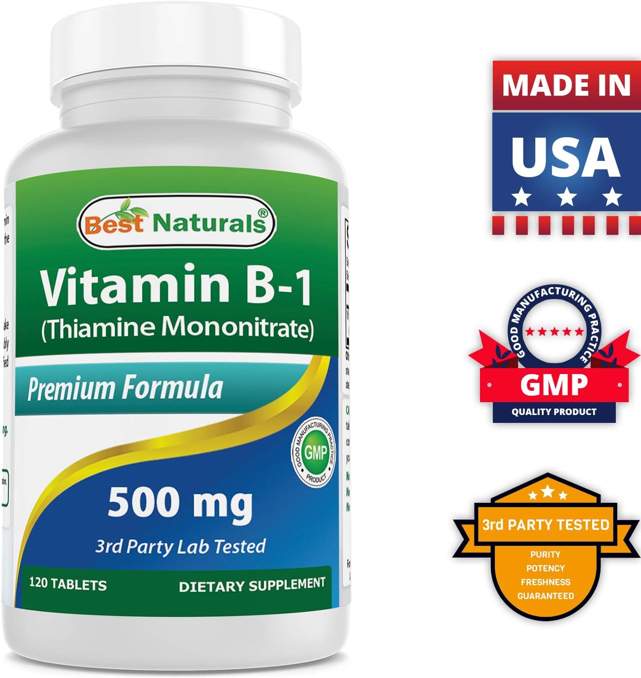 High Potency Vitamin B1 Thiamine Mononitrate 500mg Tablets - 240 Count - Best Naturals
