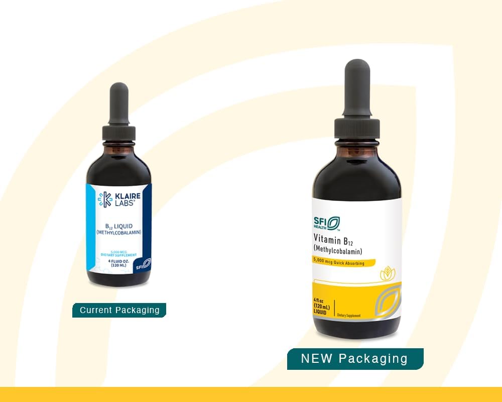 High Potency Vitamin B12 Liquid Drops for Mood and Cognitive Support - 5mg Methylcobalamin - Hypoallergenic - 120 Servings