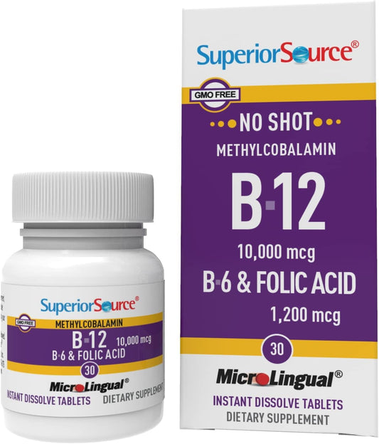 High Potency Vitamin B12 Methylcobalamin Tablets for Energy, Heart Health, Metabolism Boost, Stress Relief - 30 Ct Non-GMO