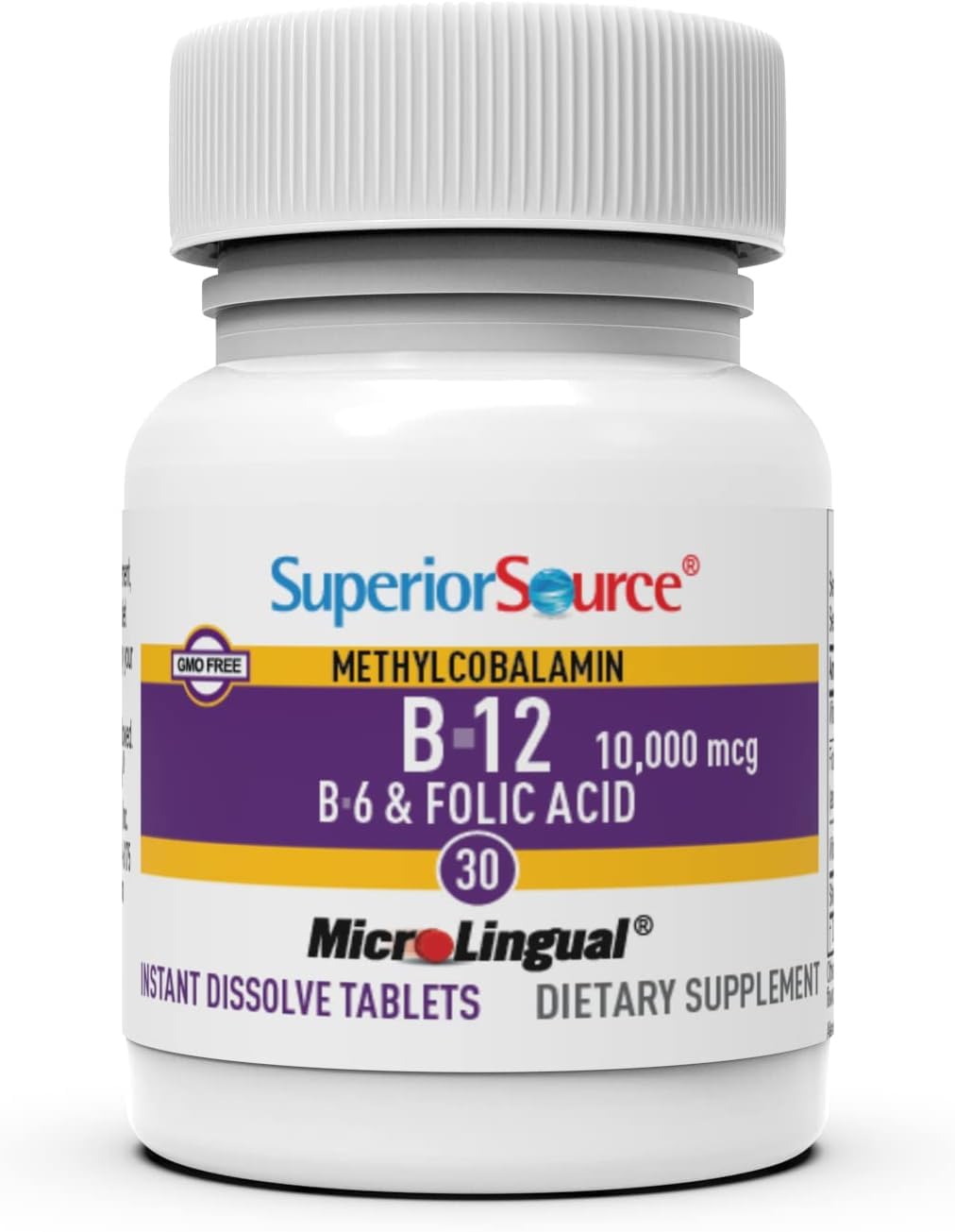High Potency Vitamin B12 Methylcobalamin Tablets for Energy, Heart Health, Metabolism Boost, Stress Relief - 30 Ct Non-GMO