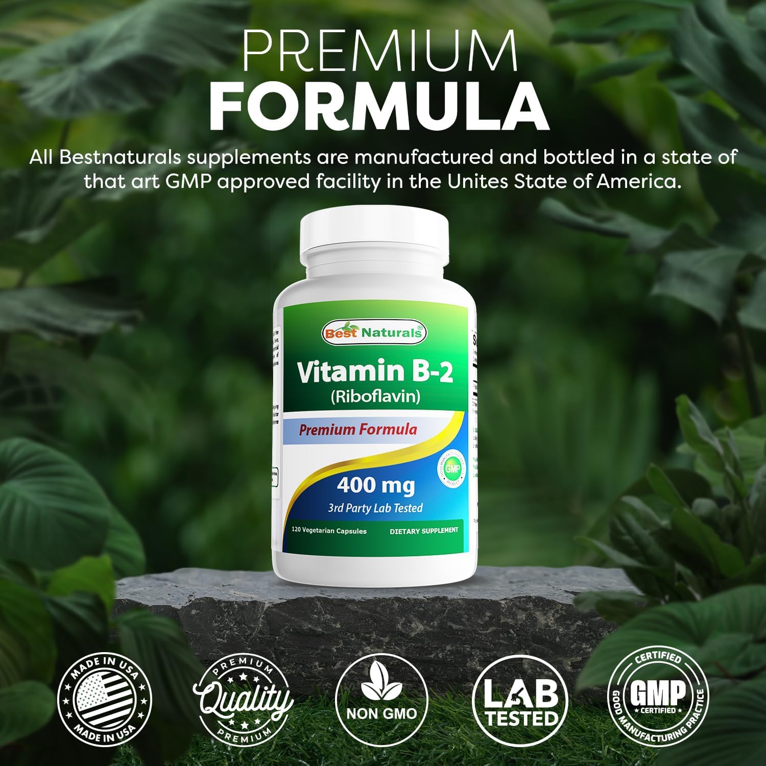 High Potency Vitamin B2 (Riboflavin) 400mg Capsules for Migraine Relief - Coenzyme Support - 240 Count