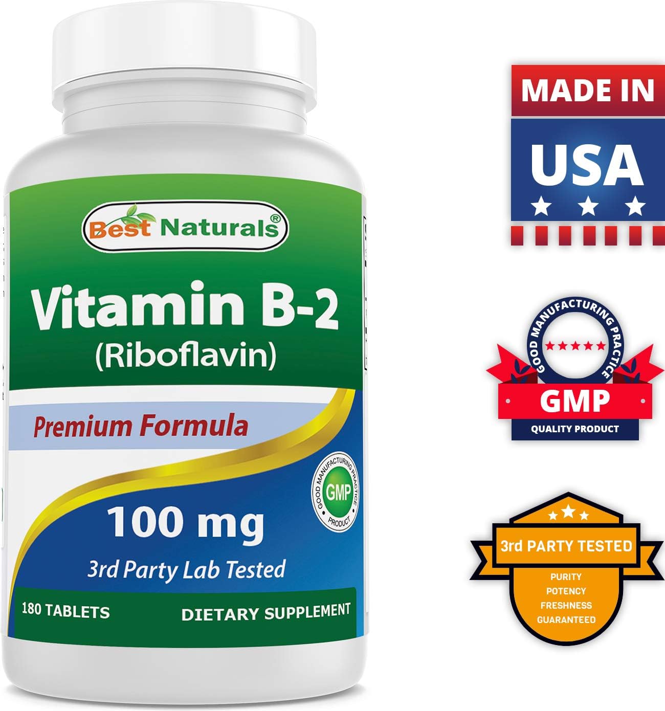 High Potency Vitamin B2 (Riboflavin) and COQ10 Supplement - 100 mg Each for Energy and Heart Health