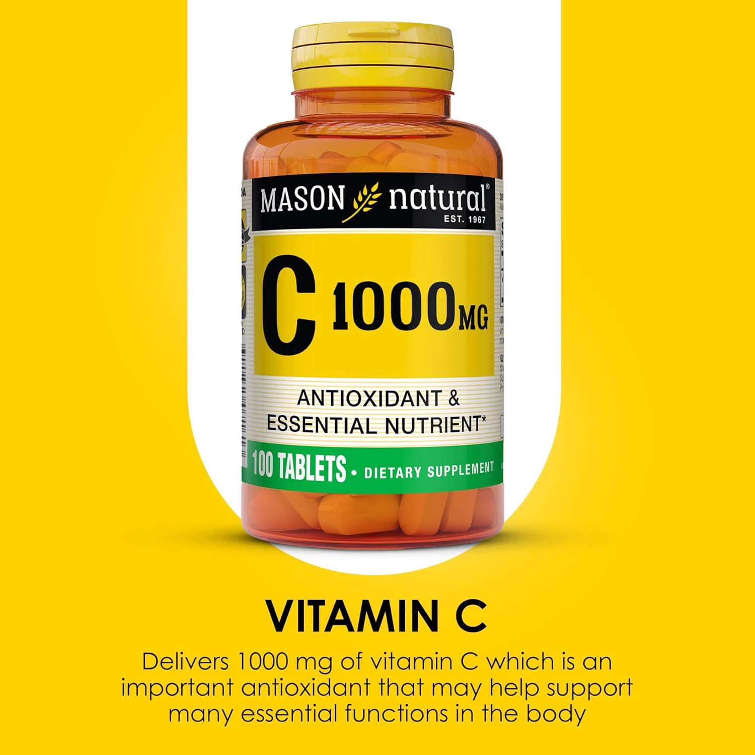 High Potency Vitamin C 1000mg Capsules - 100 Day Supply for Healthy Immune System and Antioxidant Support