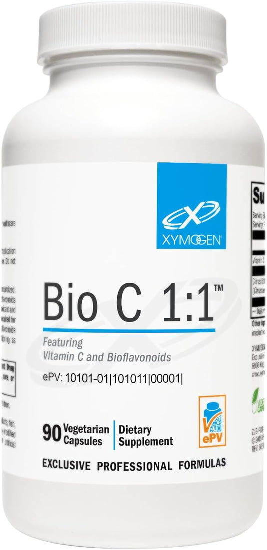 High Potency Vitamin C Supplement with Citrus Bioflavonoids for Antioxidant & Immune Support - 90 Capsules by XYMOGEN Bio C 1:1