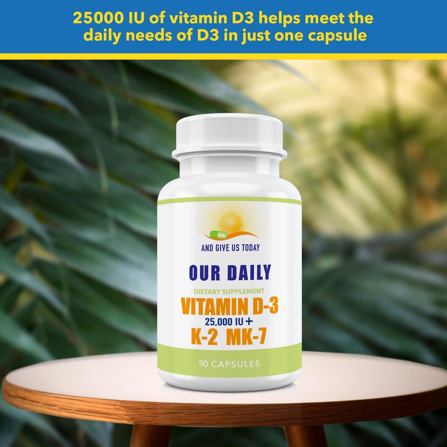 High Potency Vitamin D-3 25,000 IU + K2 Supplement for Bone, Immune, Mood, Cardiovascular Support