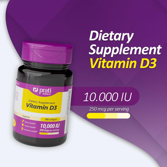 High Potency Vitamin D3 10,000 IU Softgel Capsules for Immune, Bone, and Muscle Health - Non-GMO, Gluten-Free - Easy to Swallow - Ideal for Adults & Seniors