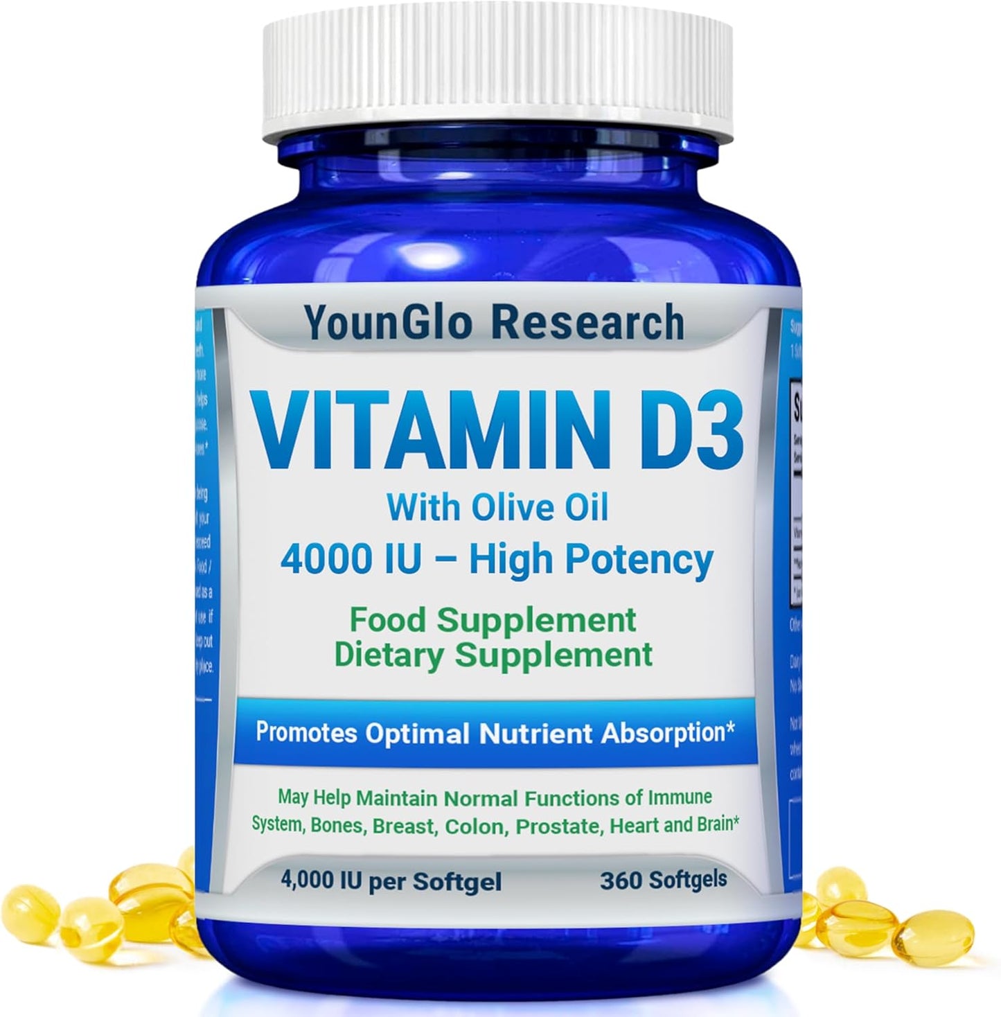 High Potency Vitamin D3 4000 IU Softgels for Bone & Immune Health - 360 Count
