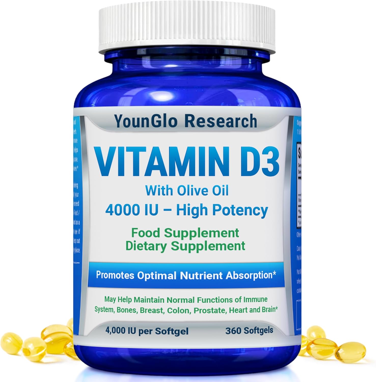 High Potency Vitamin D3 4000 IU Softgels for Bone & Immune Health - 360 Count