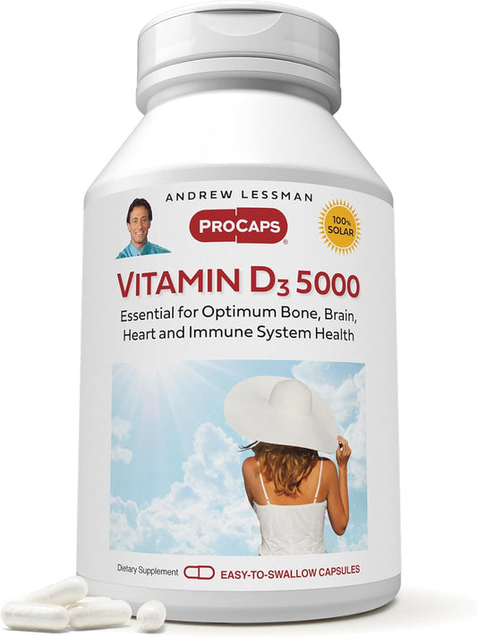 High Potency Vitamin D3 5000 IU Capsules for Bone Health, Muscle Function, and Immune Support - Easy to Swallow