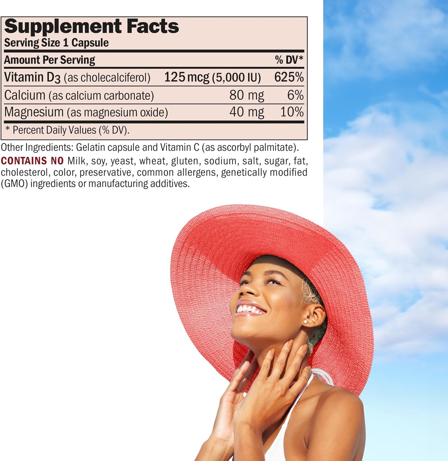 High Potency Vitamin D3 5000 IU Capsules for Bone Health, Muscle Function, and Immune Support - Easy to Swallow