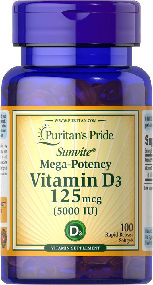 High Potency Vitamin D3 5000 IU for Immune Health & Bone Support - 100 Count