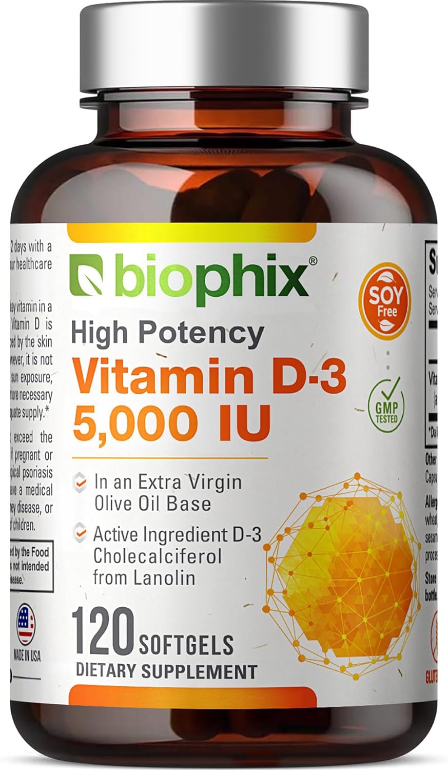 High-Potency Vitamin D3 5000 IU Softgels - 120 Count (125mcg) - Non-GMO, Soy Free - Supports Bone & Immune Health - for Men & Women
