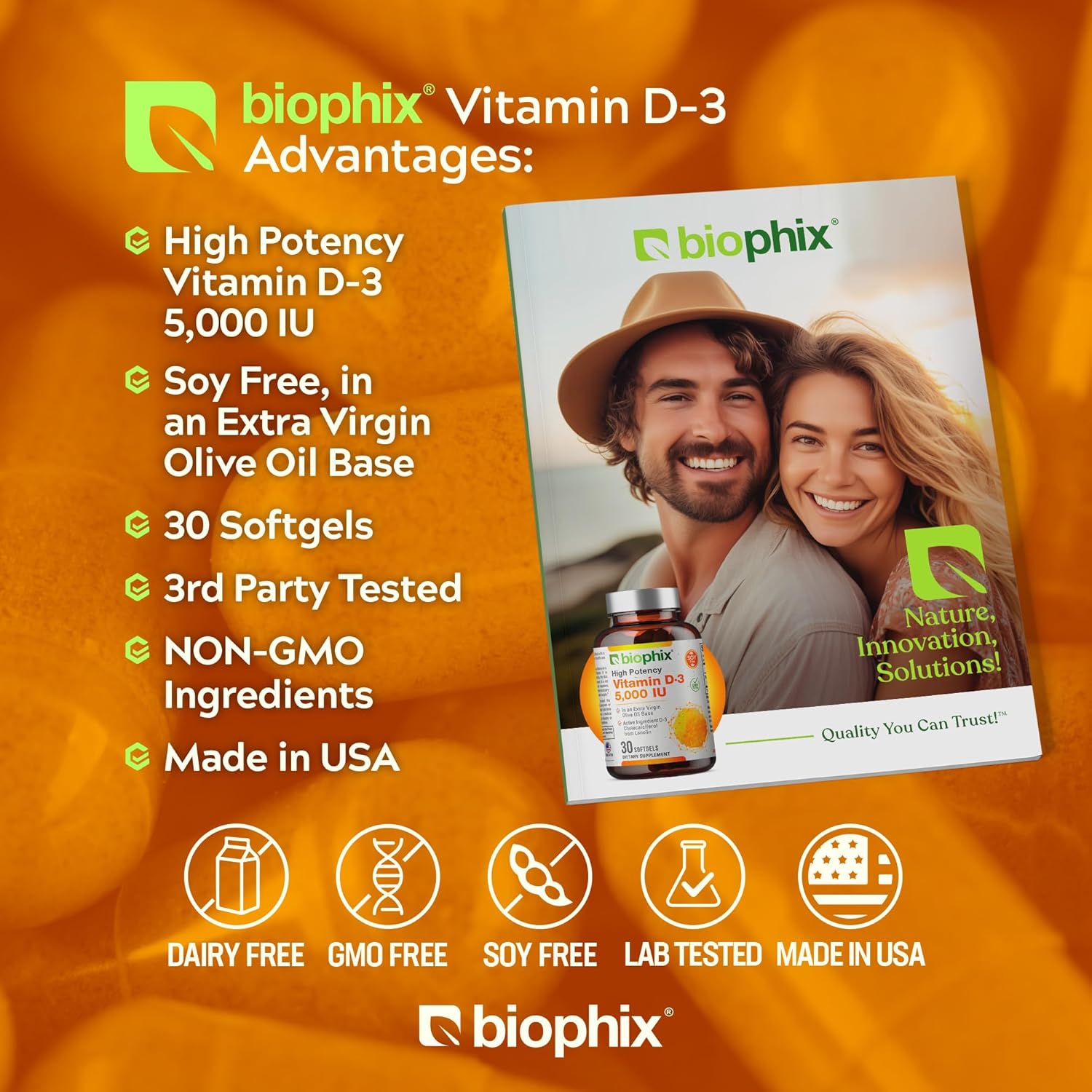 High-Potency Vitamin D3 5000 IU Softgels - 30 Count (125mcg) - Non-GMO Soy Free Supplement for Strong Bones & Immune Health