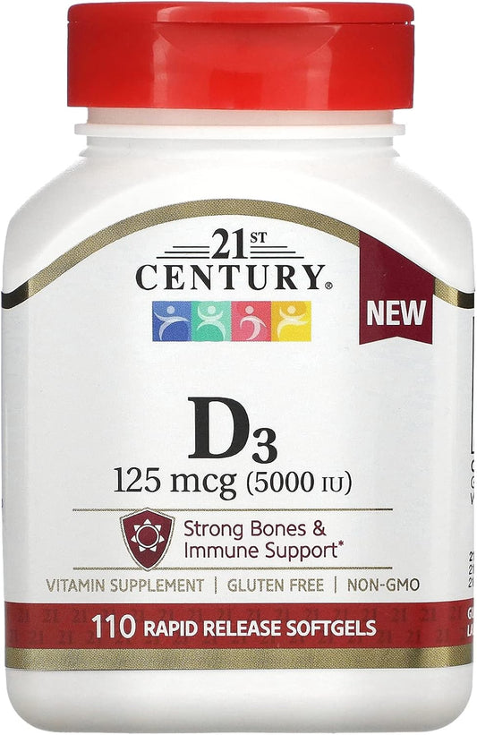 High Potency Vitamin D3 5000 IU Tablets, 110 Count - Essential for Bone Health & Immune Support