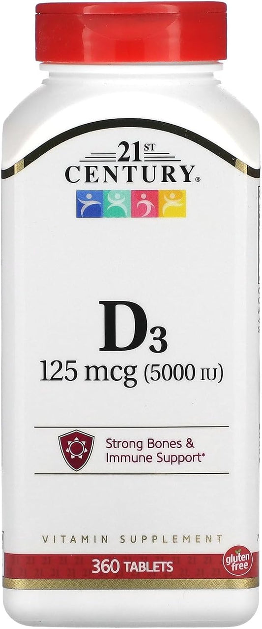 High Potency Vitamin D3 5000 IU Tablets for Daily Support, 360 Count - 21st Century Formula