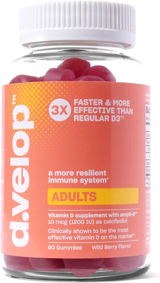 High Potency Vitamin D3 Gummies for Adults - 1200 IU, 10 mcg - Immune, Bone, & Heart Health Support - 3X Faster Absorption - Wild Berry Flavor - 60 Count