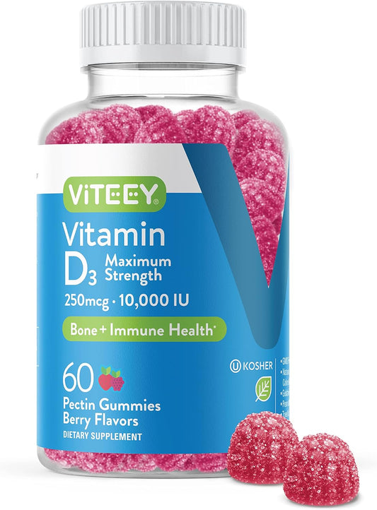 High Potency Vitamin D3 Gummies for Adults & Teens - 10,000 IU, Joint & Muscle Health, Immune Support - Vegetarian Berry Flavored Gummy - BoostGo Australia