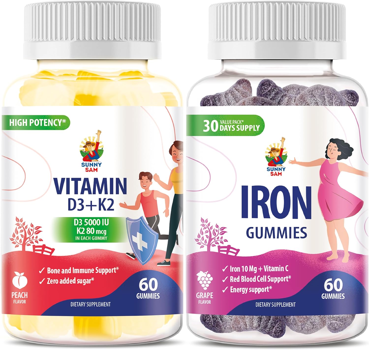High Potency Vitamin D3 K2 Gummies with Iron and Vitamin C - 5000 IU - Sunny Sam