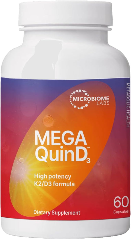 High Potency Vitamin D3 K2 Supplement - Microbiome Labs MegaQuin D3 with Bioactive MK-7 - 5000 iu - Bone, Heart, Nerve & Immune Health Support - 60 Capsules
